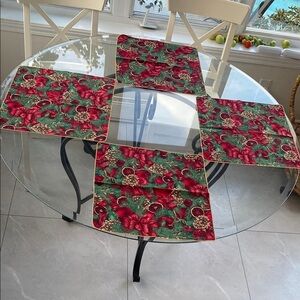 Festive Red and Green Placemats Set of 4  size 15.75 x 15.5”
